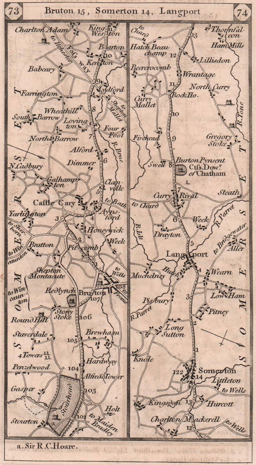 Stourton-Bourton-Castle Cary-Langport-Wrantage road strip map PATERSON 1803